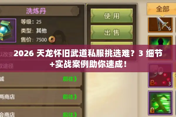 2026 天龙怀旧武道私服挑选难?3 细节+实战案例助你速成! 2026 天龙怀旧武道私服挑选难?3 细节+实战案例助你速成!