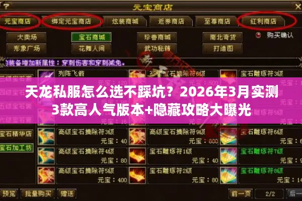 天龙私服怎么选不踩坑？2026年3月实测3款高人气版本+隐藏攻略大曝光