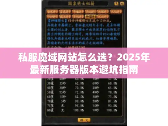 私服魔域网站怎么选？2025年最新服务器版本避坑指南