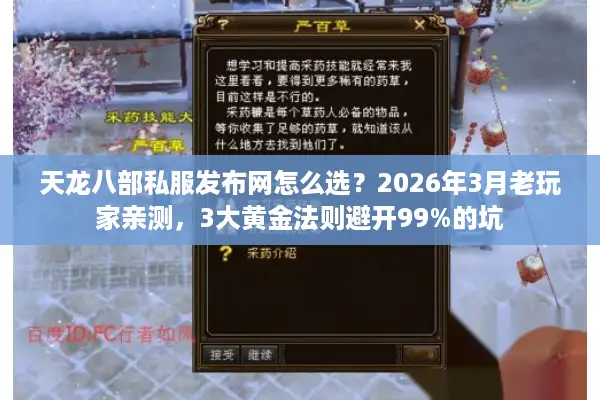 天龙八部私服发布网怎么选？2026年3月老玩家亲测，3大黄金法则避开99%的坑