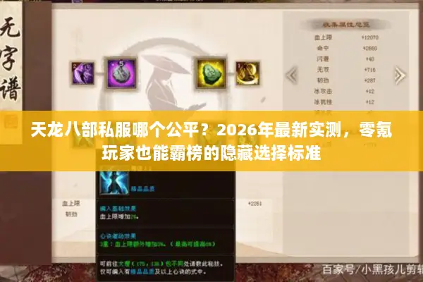 天龙八部私服哪个公平？2026年最新实测，零氪玩家也能霸榜的隐藏选择标准