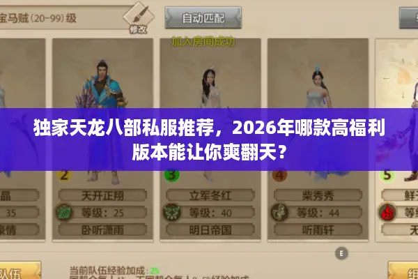 独家天龙八部私服推荐，2026年哪款高福利版本能让你爽翻天？