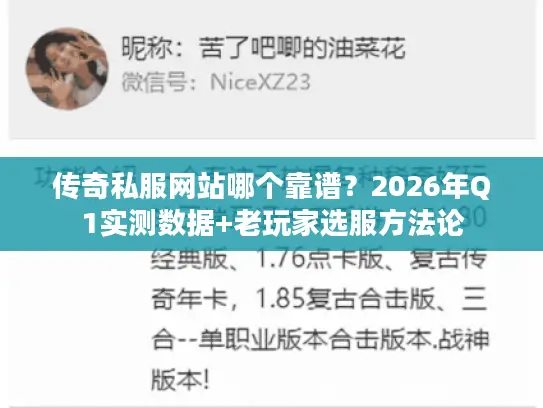 传奇私服网站哪个靠谱？2026年Q1实测数据+老玩家选服方法论