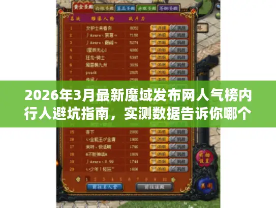 2026年3月最新魔域发布网人气榜内行人避坑指南，实测数据告诉你哪个版本真火爆