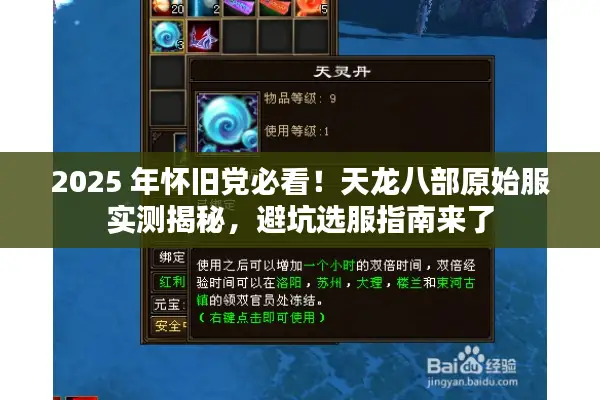 2025 年怀旧党必看！天龙八部原始服实测揭秘，避坑选服指南来了